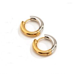 Hoop Earrings Stainless Steel For Women Gold Silver Colours Splicing Simple Round Ear Rings Daily Wearing Jewellery Accessories