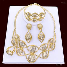 Necklace Earrings Set Dubai 18K Gold Plated Jewellery Vintage Earring Ring Bracelet Full Wedding Bride Women 2023