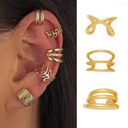 Backs Earrings FLOLA Small Polish Gold Plated C Ear Cuffs Cross Clip For Women Three Layers Earcuff Simple Jewellery Gifts Ersr80