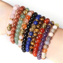 Charm Bracelets Natural Stone Beads Gold Buddha Head Bracelet Tiger Eye Yoga Beaded & Bangles For Men Women Friend Gift2697