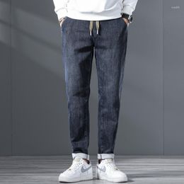 Men's Jeans Autumn Brand Blue Slim Fit Elastic Waist Denim Trousers High-End Fashion Trend Ins Versatile Pants