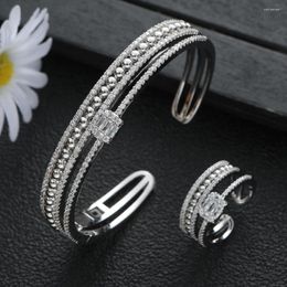 Necklace Earrings Set Luxury 2PCS Small Ball Square Opening Round Bracelet With Multiple Rings Fashion Jewelry For Women Wedding S453