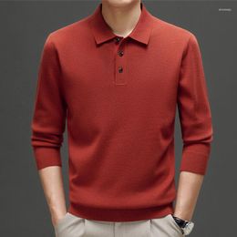 Men's Sweaters POLO Collar Sweater Business Casual T-shirt Four Flat Silk Cashmere Thick Warm Men Clothes