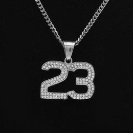 Stainless Steel Iced Out 23 No Pendant Bling Bling Rhinestone Crystal Men's Hip hop Pendant Necklace Chain Drop 2939