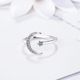 Cluster Rings VENTFILLE 925 Sterling Silver Simple Zircon Moon Star For Women Girl Adjustable Size Fashion All-match Personality Jewellery