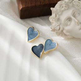 Stud Earrings Kpop Two Tone Color Various Geometric Pearlescent Heart Enamel For Women Asymmetric Lovely Sweet Girl's