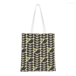 Shopping Bags Custom Orla Kiely Scandinavian Multi-stemmed Birds Flower Canvas Bag Women Durable Groceries Tote Shopper