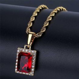 Luxury Rectangle Gem Pendant Silver Gold Chain Hip Hop Jewelry Designer Jewelry Rope Chain Iced Out Chains Mens Necklace288x