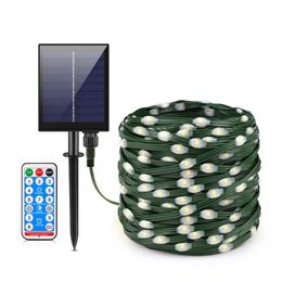 Leather LED Solar String Fairy Lights 100M Christmas Lights Waterproof Outdoor Garland High-Power Solar Lamp For Garden Decor240S