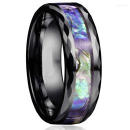 Wedding Rings 8mm Color Natural Resin Stainless Steel Ring Bevel Inlaid Abalone Shell For Women Man Engagement Jewelry Size 6-13
