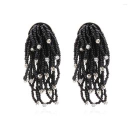 Dangle Earrings Bohemia Black Acrylic Beads Tassel For Women 2023 Handmade Beaded Glass Statement Pendant Accessory