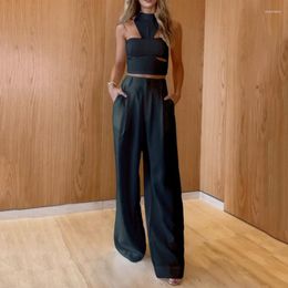 Women's Jeans Holifeni Summer Small Figure Paired With A Complete Set Of Salt Light Cooked Spicy Girls Dark Black Top Wide Leg Pants