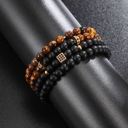 Beaded Strands 4pcs set Black Stone Beads Bracelet Tiger Eye Bead Pulseira Mens Jewelry Accesorios Men Armband Buddha Bracelets H217c