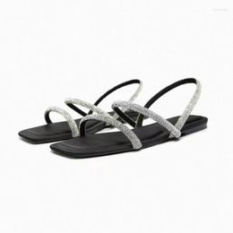 Sandals Summer Silver Rhinestone Casual One Line With Daily Versatility Large Fashion Flat Bottom Comfortable Women's Sandal