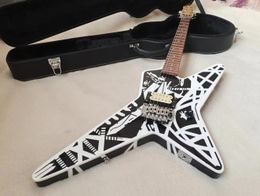 Custom Eddie Edward Van Halen White Black Stripes Series Star Electric Guitar China Floyd Rose Tremolo Whammy Bar Locking Nut Thumb Wheel Truss Rod Chrome Hardware