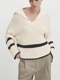 Women's Sweaters MD2023 Autumn Comfortable And Chic Polo Collar Long Sleeve Black White Striped Knitted Sweater Tops