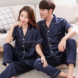 Men's Sleepwear Couples Women Men Autumn Male Long Sleeve Pajamas Sets Silk Satin Casual Lounge Wear Lovers' Clothes Unisex Look