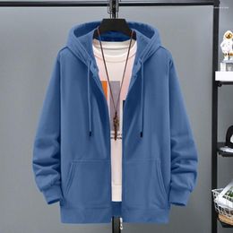 Men's Hoodies Soft Thickened Jacket Thick Warm Hooded Winter Coat With Zipper Drawstring Pockets Elastic Cuff Loose Fit Men