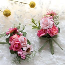 Handmade Simulation Wedding Flower Groomsman Bridegroom Guest Boutonnieres Corsage Bridesmaids Bride Wrist Flowers1213v