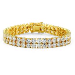 Hip Hop White Zircon Bling Double Layers Tennis Bracelet 18k Real Gold Plated Women Bangle240E