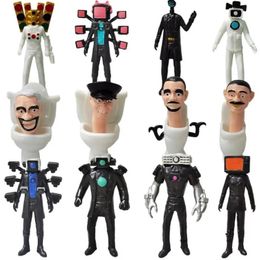Decorative Objects Figurines Skibidi Toilet Figure Et Cameraman Figuras Toy Tv Man Plastic Pvc Doll Cake Topper Decor 230928