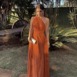 Burnt Orange One Shoulder Chiffon Evening Party Dresses Simple A Line Prom Gowns Long Floor Length vestidos de noche