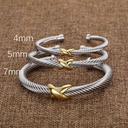 Silver Designer Braided Fashion Jewellery Bangle ed X Cross Bracelet Gold Bracelets Cuff Charm 925 Zircon Luxury Birthday174c