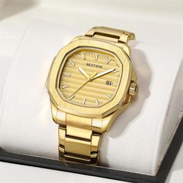 Wristwatches 2023 Luxury Fashion Watcher For Mens Alloy Case Square Dial Luminous Waterproof Watch Quartz Calendar Bar