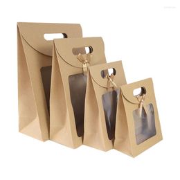 Gift Wrap 31/26/20/16cm Kraft Paper Portable Bag PVC Clear Window Packaging Bags For Small Business Birthday Christmas Present