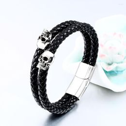 Link Bracelets Vintage Punk Stainless Steel Skull Leather Rope Bracelet Multiple Handchain Bangles Party Exquisite Jewellery Gifts Drop