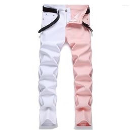 Men's Jeans Mcikkny Colour Block Patchwork Pants Streetwear Slim Fit Denim Trousers Spring Autumn