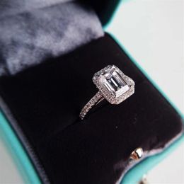 Emerald cut 2ct Diamond cz Ring 925 Sterling silver Promise Engagement Wedding Band Rings for women Gemstones Party Jewellery Gift271n