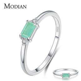 Modian Charm Luxury Real 925 Stelring Silver Green Tourmaline Fashion Finger Rings For Women Fine Jewellery Accessories Bijoux 21061243A