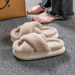 Womens Slippers Band Soft Plush Fleece Slippers House Indoor Or Outdoor Mop Open Toe House Shoes Fixed Shoe Shape size 36-41