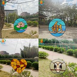 Wall Stickers 8" Stained Glass Round Lotus Art Ornament Bedroom Study Craft Heart Shape Tropical Fish Tiffany Gift Home Garden Decoration 230928