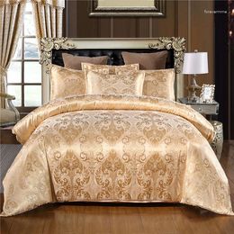 Bedding Sets European Style Satin Jacquard Beding Set Luxury Solid Colour Textile Duvet Cover King Size Double Bed Bedspreads Be39