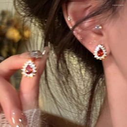 Stud Earrings Fashion Luxury Shiny Red Crystal Water Drop For Women Bride Wedding Jewellery Zircon Party Accessories Gift