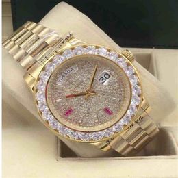 Factory s 3 Style 18K Yellow Gold Mens 43 mm Big Diamond Watch Customised With Genuine Diamonds Roman Dial Automatic Mechanica157Q