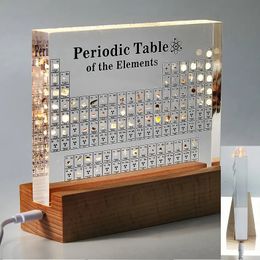 Decorative Objects Figurines Acrylic Periodic Table of Elements with Base Light Kids Teaching Display Chemical Birthday Party Gifts Home Decoration 230928