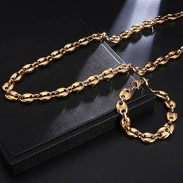 Chains Vintage Stainless Steel Coffee Bean Necklace For Men And Women 11mm 60cm Pig Nose Titanium Jewelry Gift222R