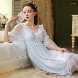 Women's Sleepwear Sweet Mesh Night Dress Women Summer Lace Peignoir Princess Kawaii Nightie Fairy Romantic Vintage Victorian Nightgowns