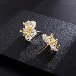 Stud Earrings Shineland Fashion Bijoux Flower For Women Girl Daily Party Shiny Zircon Brincos Cute Jewelry Gift Wholesale