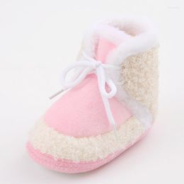 First Walkers Baby Cute Thickened Plush Boots Flat Shoes Infant Girls Boys Tie-Up Non-Slip Soft Sole Walker Winter Warm Crib