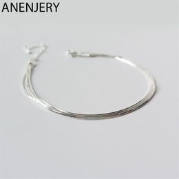 ANENJERY Simple 925 Sterling Silver Snake Bone Chain Anklet Bracelet For Women Girl Gift S-B348281A