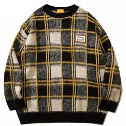 Maglioni da uomo 2023 Retro Maglione scozzese Streetwear Uomo Donna Lavorato a maglia Hip Hop Vintage Pullover Autunno Cotone a scacchi Harajuku