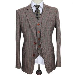 Men's Suits Men Suit 3 Pieces Brown Classic Tweed Custom Made Slim Fit Gentleman Style Tailor Wedding Party For Jacket Pants Vest