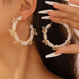 Dangle Earrings Rice Bead Circle Entangle Butterfly Originality White Hand Textile Alloy Bohemia Fashion Simpe Beaded