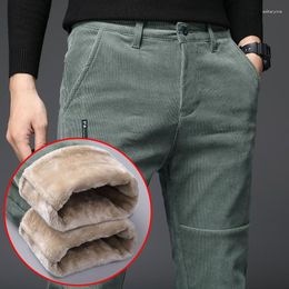 Men's Pants Quality Cashmere Trousers Men Middle-aged Winter Plus Velvet Thick Warm Corduroy Loose Straight Size 38