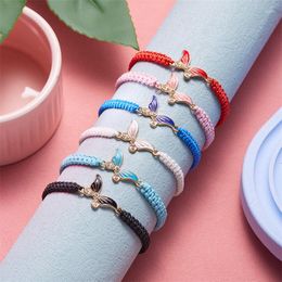 Charm Bracelets Colourful Butterfly Bracelet For Women Simple Enamel Drops Oil Insects Animals Pendant Handmade Braid Hand Chain Jewellery