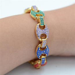 New Colour full diamond bracelet Hip hop bracelet fashion men's Cuban chain Alloy Jewellery 4 colors276m